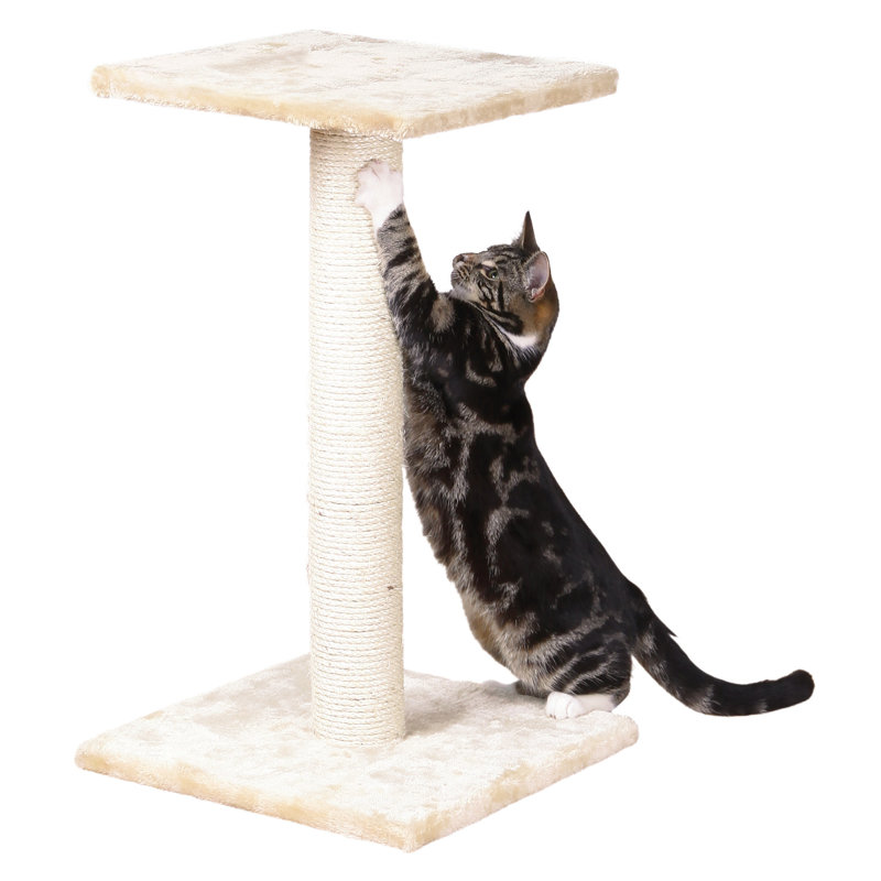 Beige Sisal Cat Scratching Post with Plush Platform