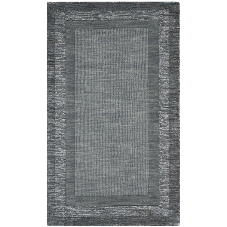 Tapis gris anthracite / bleu en laine crocheté à la main Frederica