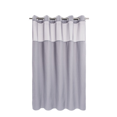 Ramjani Waffle Weave Shower Curtain With Snap in Liner, Sheer Window