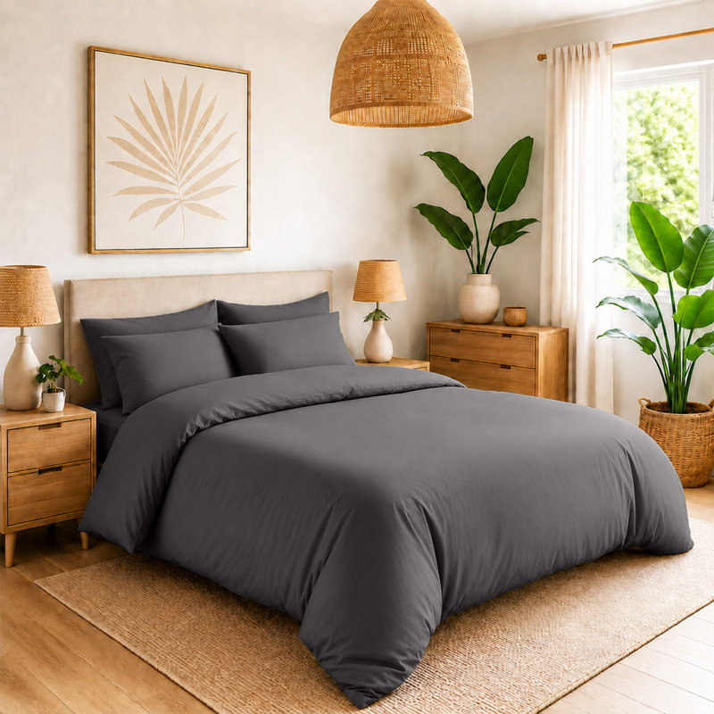 Ultra Soft 3-Piece Dyed Duvet Cover Set With Pillowcases, Super King Duvet Cover + 2 Pillowcases, Charcoal
