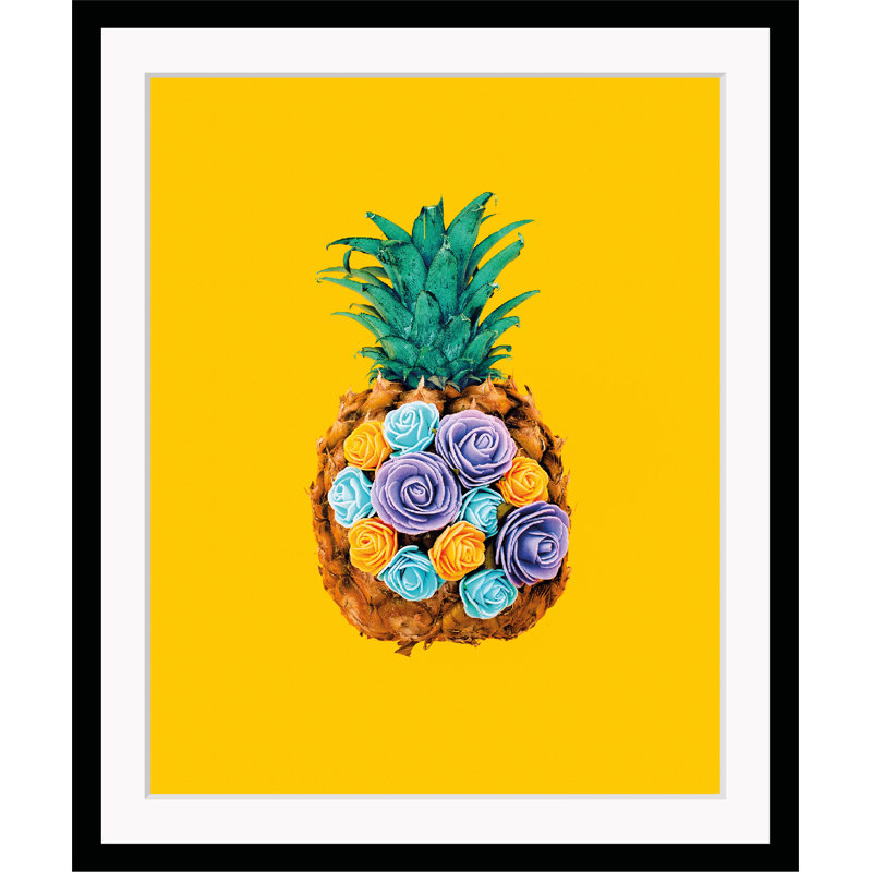 Pineapple With Flowers - Single Picture Frame Print, 40 cm H x 30 cm W