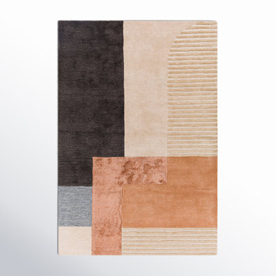Mora Geometric Handmade Tufted Beige/Rose/Charcoal Area Rug