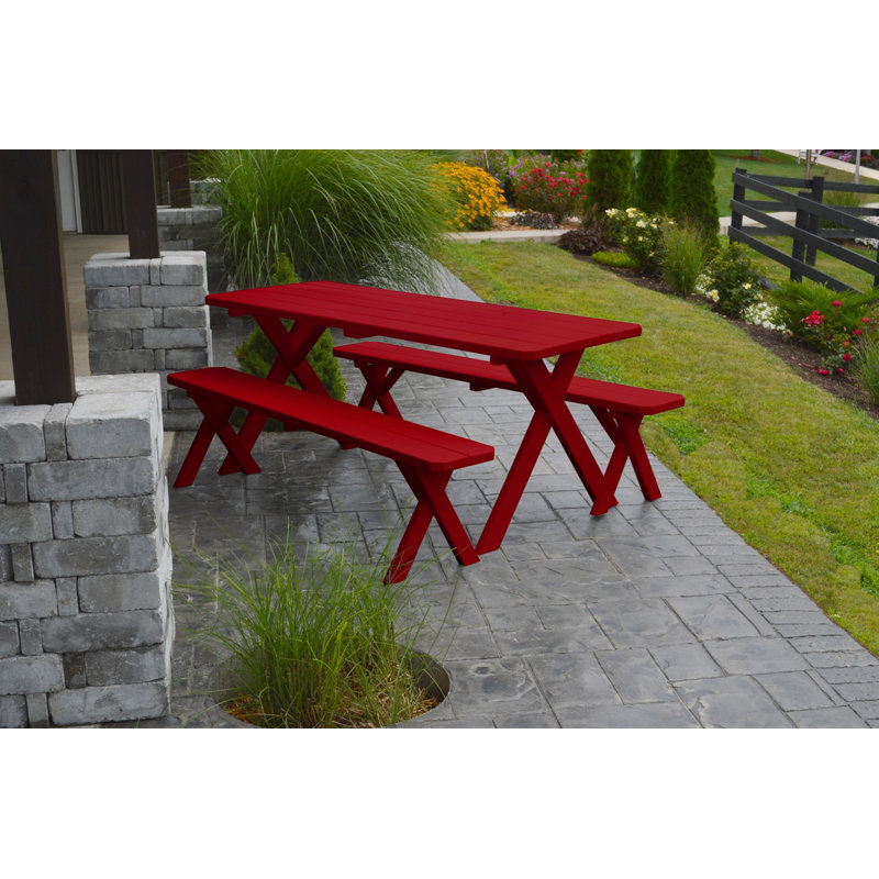 Dyann Rectangular 6 - Person Pine Picnic Table, Tractor Red, 30" H x 27" W x 70" D