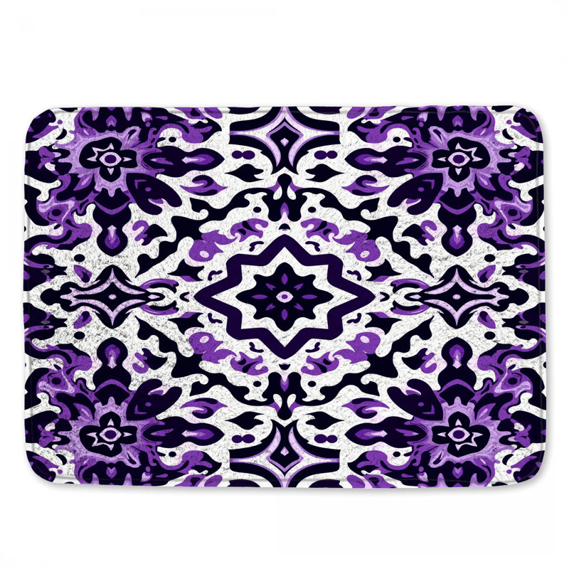 Purple Ornate Pattern Bath Mat, 24in W x 17in L