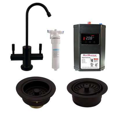 Distributeur d'eau chaude et froide contemporain à 2 leviers 10 po avec réservoir de chaleur, filtre, bonde et garniture d'élimination Contemporary