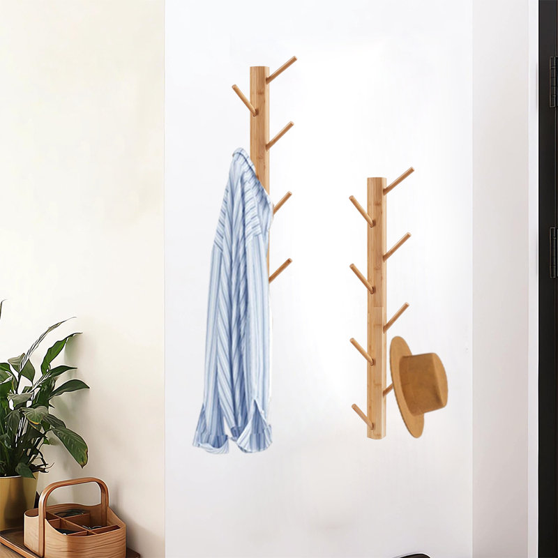 Ensemble de 2 portemanteaux muraux verticaux en bambou, Naturel