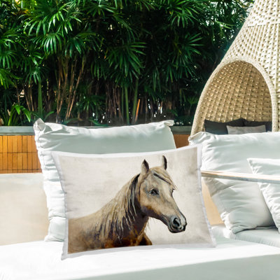 Coussin d'extérieur imprimé Sea Biscuit Horse Portrait par Jacob Q