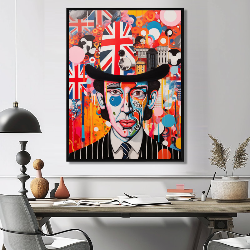 London London Pop Art Man Portrait - City London Wall Ar, impression d'art mural, Cadre flottant noir