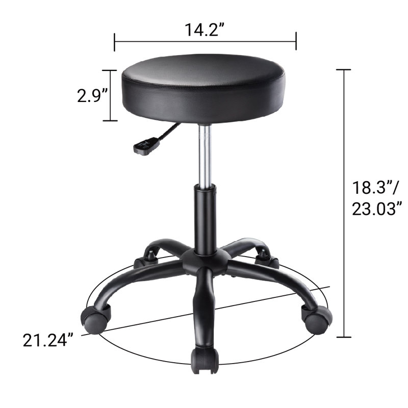 Mercato PU Leather Upholstered Height-Adjustable Rolling Stool, Black, Black