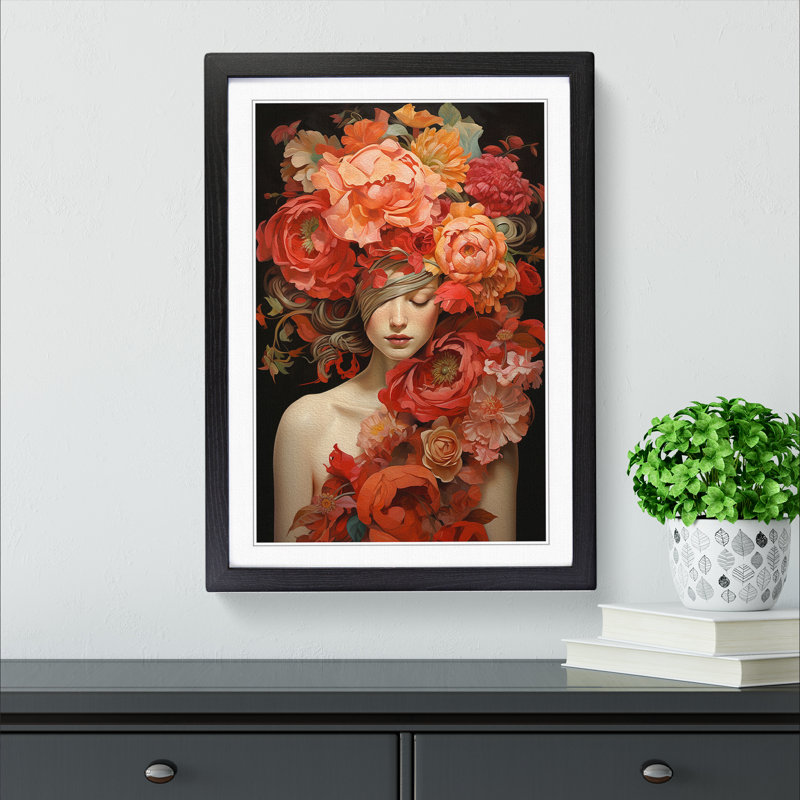 Floral Modern No.2 - Single Picture Frame Print on Wood, Black Framed, 64cm H x 46cm W