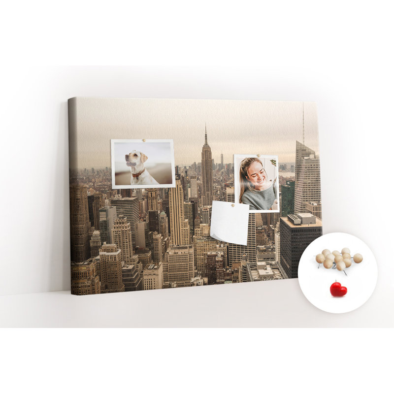 Wall Mounted cork board with print home decor message pin boards decorative bulletin board ideas City landscape