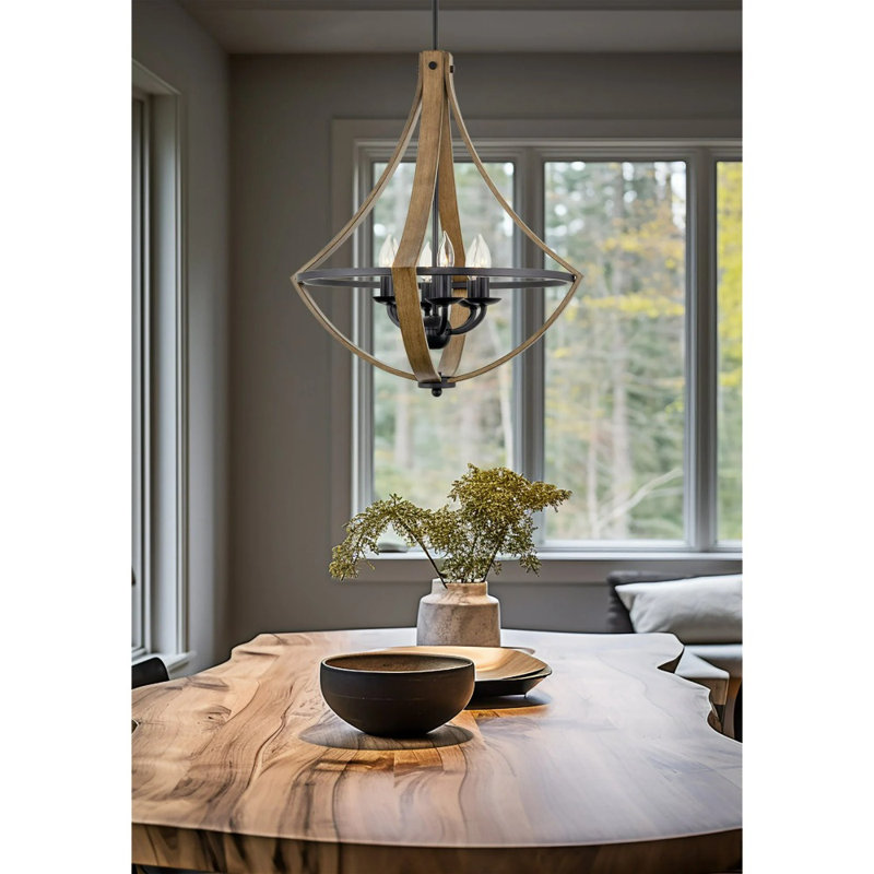 Luminaire suspendu de style rustique 6 lumières avec cadre en bois pour salle à manger et îlot de cuisine 6 lumières