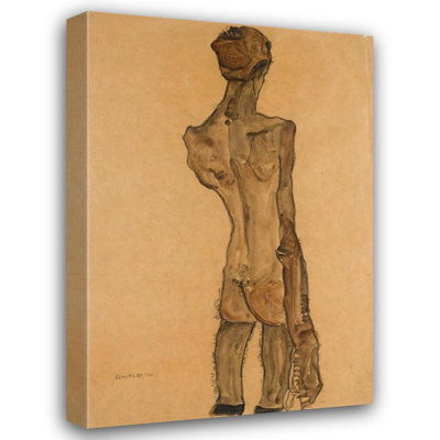"Standing Male Nude, Back View" by  Egon Schiele - Gallery Wrap Canvas Wall Art
