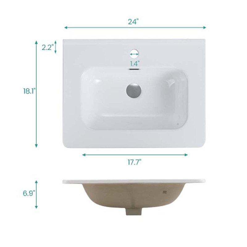 Bassin, drain et robinet intégrés en céramique brillante NON INCLUS