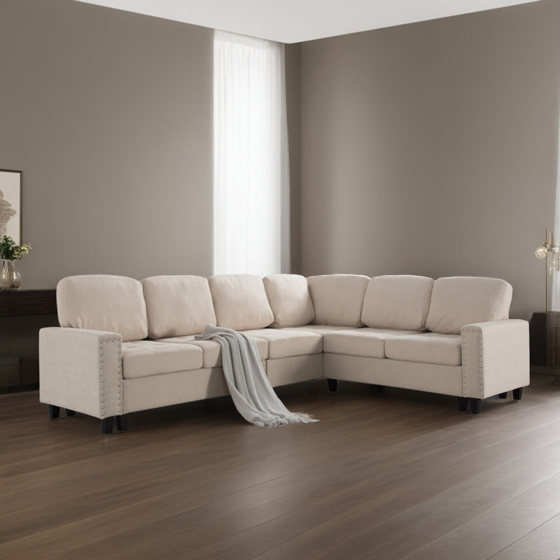 Canapé modulaire réversible 107,92 "rembourré pour salon, Mélange de lin beige