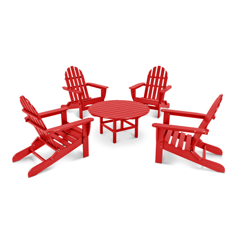 POLYWOOD Classic Adirondack Folding Adirondack 5-Piece Conversation Group, Sunset Red