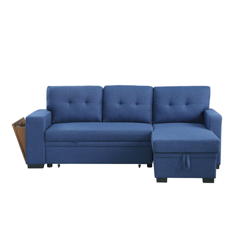 Upholstered L-Shaped Sectional Reversible, Blue Linen Blend