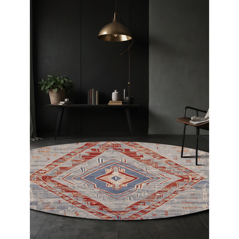 Tapis gris soyeux et moelleux, Rond 4 pi