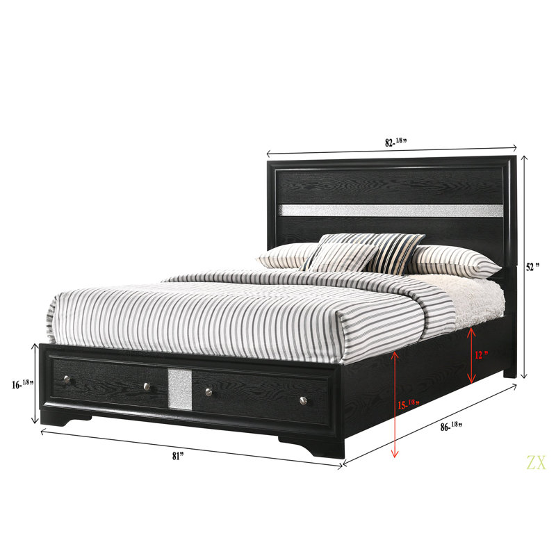 Très grand lit plateforme avec tiroirs de rangement en bois massif 1Pc, Très grand lit