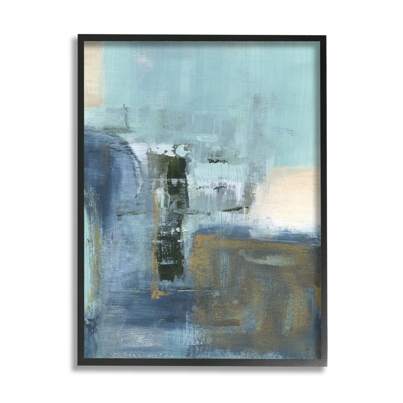 Peinture abstraite bleue encadrée sur bois, H 14 po x l 11 po x P 1,5 po, Giclée encadrée noir minuit