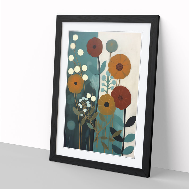 Modern Flowers Mid Century Vol.6 - Picture Frame Print, Black, 64cm H x 46cm W x 2cm D