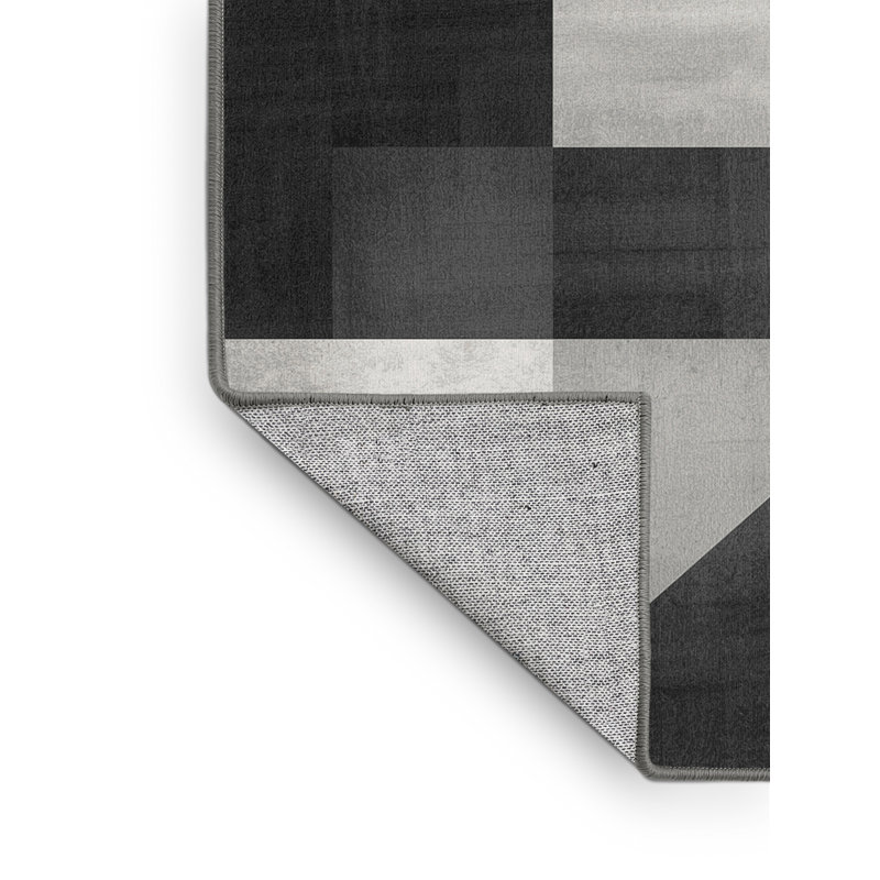 Tapis géométrique moderne et contemporain lavable à la machine Manhasset - Reliure grise, Carré 4 pi