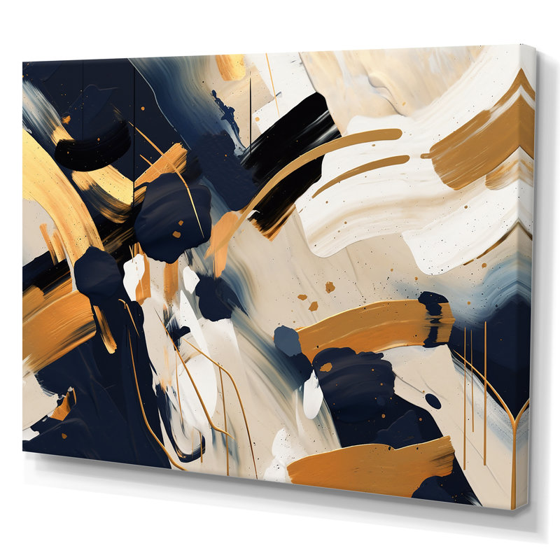 Abstrait combat doré et noir sur toile, Toile tendue, H 12 po x l 20 po x P 1 po