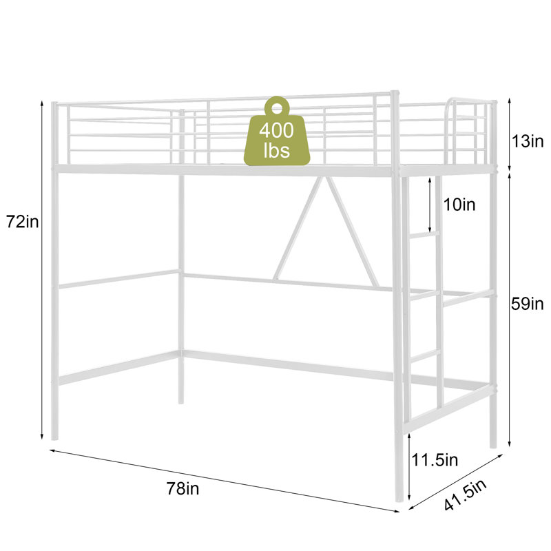 Metal Loft Bed Set Of 2, Heavy-Duty Steel Frame With Full-Length Guardrails, Built-In Ladder And Open Under-Bed Space For Storage Or Desk