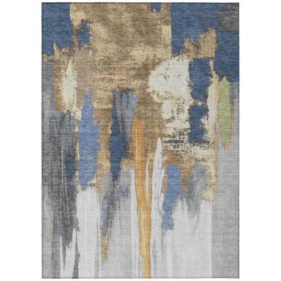 Machine Washable Indoor/Outdoor Xhevrie Navy Rug