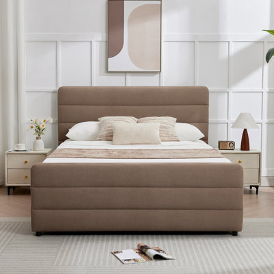 Lit-bateau de luxe avec 2 grands tiroirs en bois Braya, taupe, grand