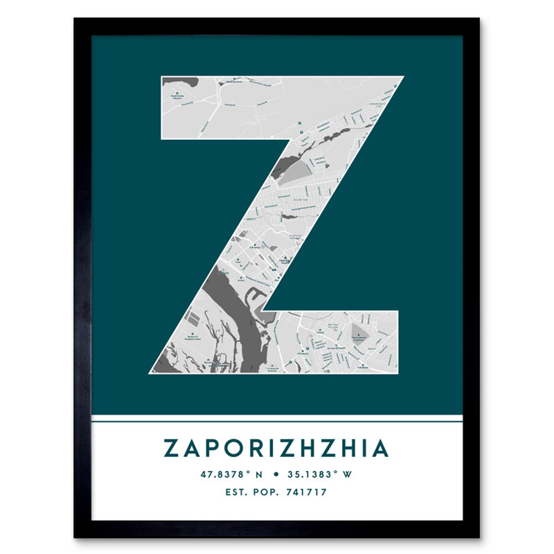 Zaporizhzhia City Map Zaporizhzhia Teal - Single Picture Frame Typography