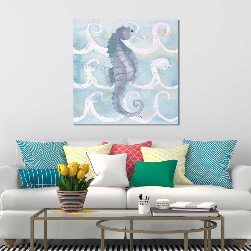 «Azure Sea Creatures III», reproduction de peinture à l'aquarelle, H 18 po x l 18 po x P 1 po, Toile tendue