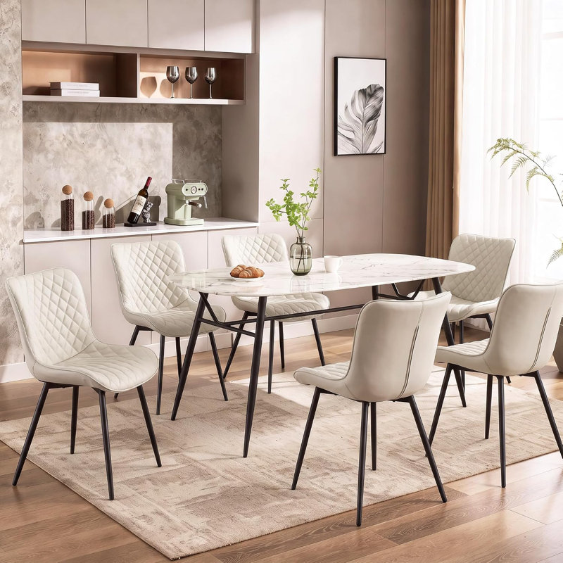 Ensemble de 2 chaises de salle à manger modernes en similicuir, Polyuréthane beige