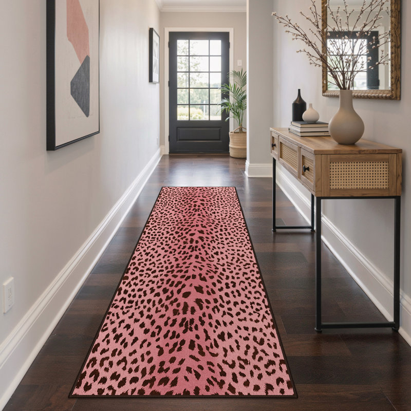 Bioridge Modern Floral Machine Washable Pink Indoor Area Rug with Non-Slip Backing, Runner 2' x 6', Black/Pink