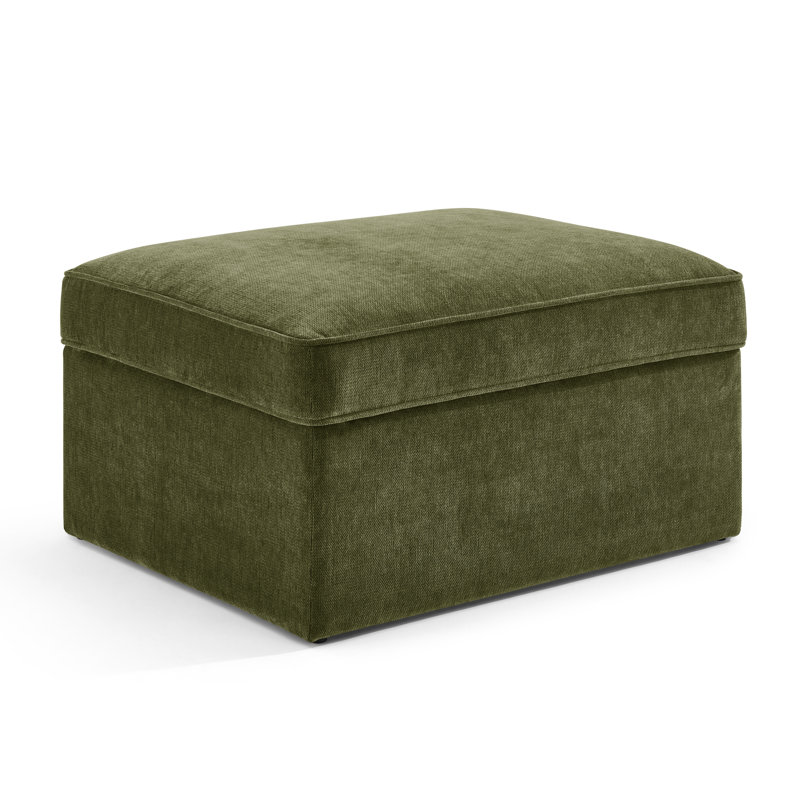 Jaspa Upholstered Pouffe Ottoman Footstool With Storage - Simple Classic Curved Boxy Design, Green Linen