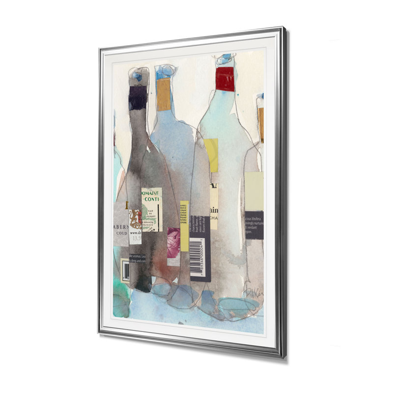 " The Wine Bottles III ", 45" H x 30" W x 1.5" D, Silver Frame