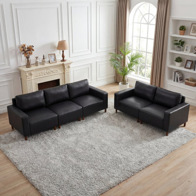 Luxury 2-Piece PU Faux Leather Sofa & Loveseat Set, Breathable Upholstered Couch For Living Room & Apartment