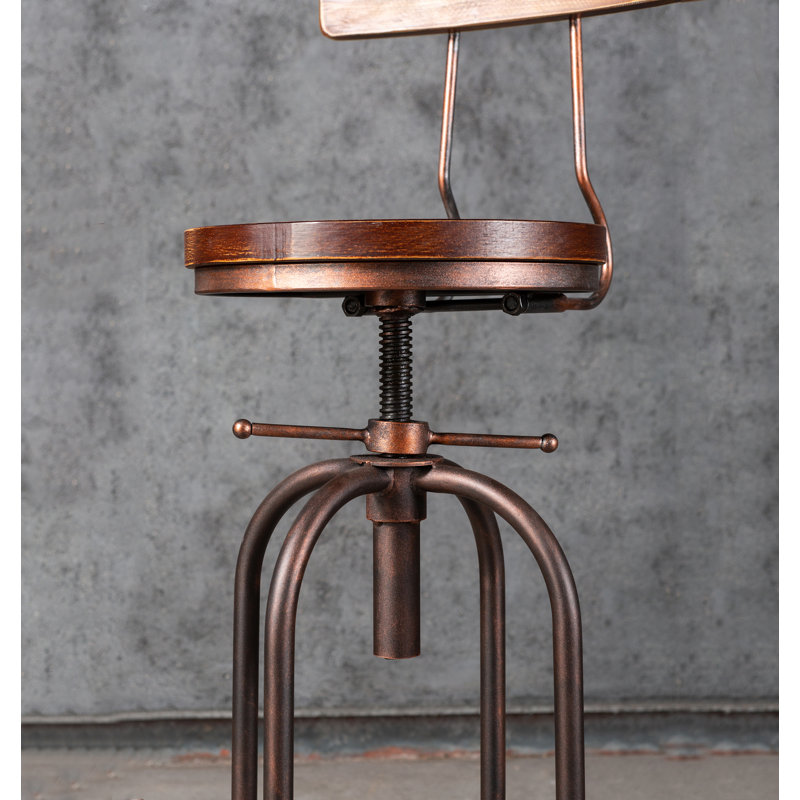 Williston Forge Industrial Bar Stool-Adjustable Swivel Round Wood