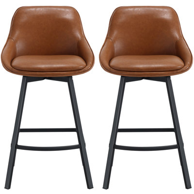 Janayshia Modern Industrial Swivel Upholstered 25.6'' Faux Leather Counter Stool with Metal Frame