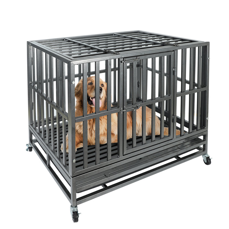 Cage pour chien 32/48 po robuste avec roulettes et cage en métal robuste, H 30,7 po x l 25,6 po x P 37,4 po