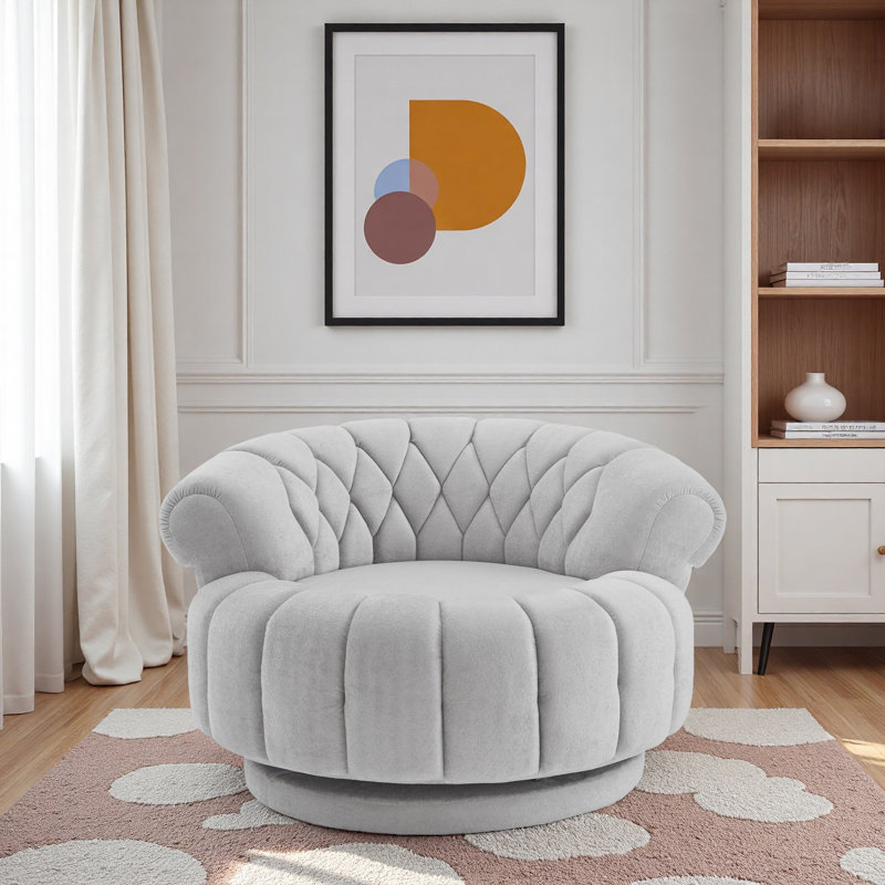 Fauteuil d'appoint pivotant à 360 ° avec accoudoirs épais moelleux et siège profondément rembourré, Gris