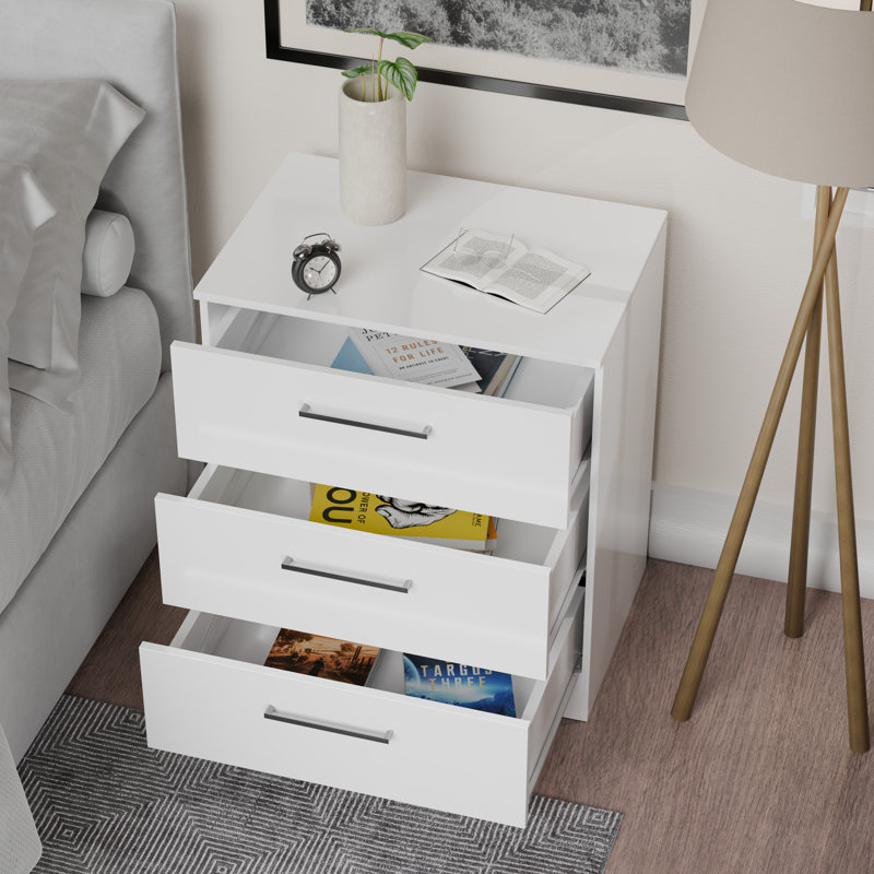 Commode à 3 tiroirs Keithline - Table de chevet compacte moderne de 25,5 po, Blanc
