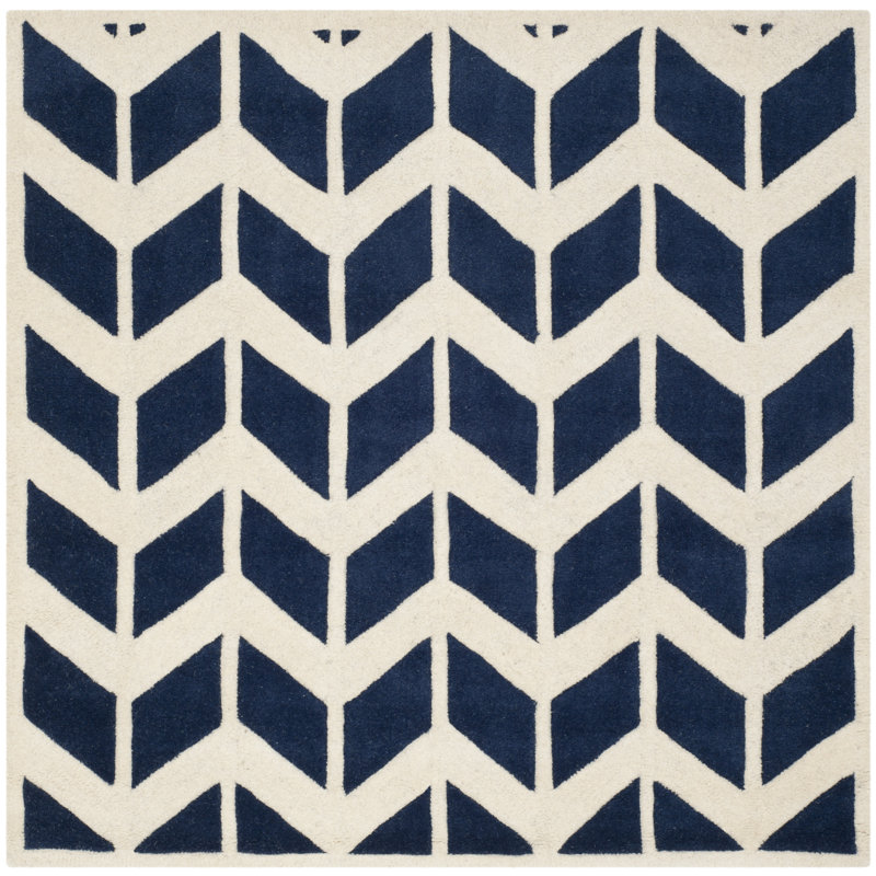 Deedie Hand Tufted Wool Geometric Rug, Square 5'