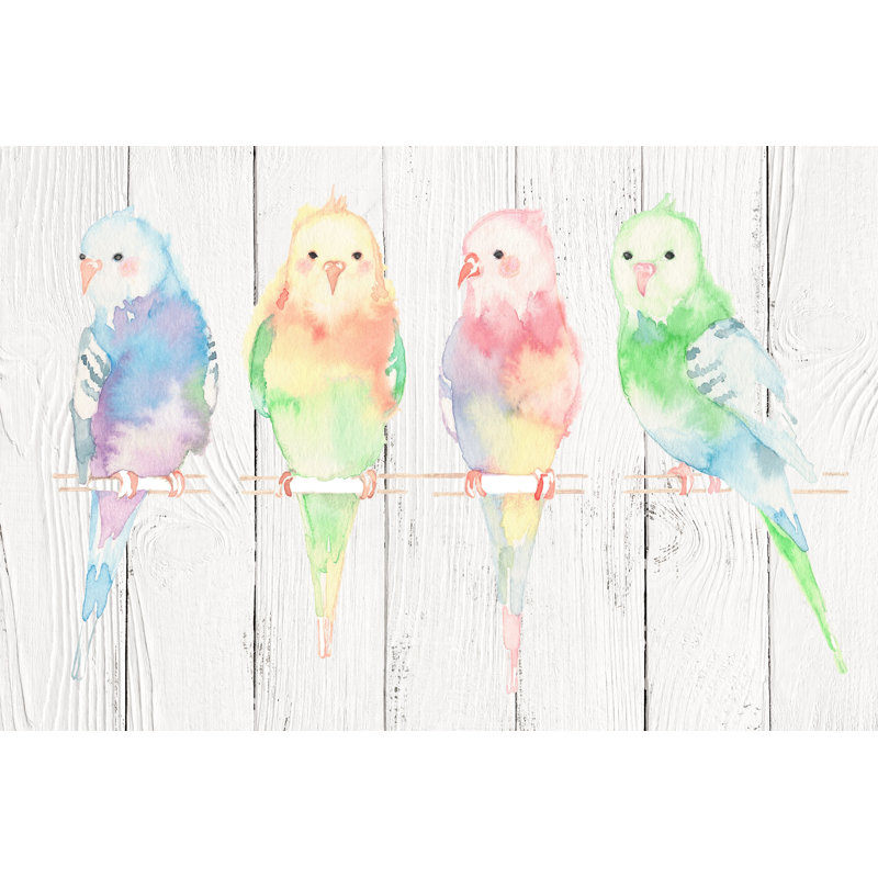 «Rainbow Plumage: A Vibrant Parakeet Ensemble», chef-d'œuvre aquarelle, impressions sur toile tendue