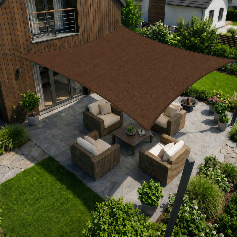 Voile d'ombrage carré Amgo, Brun, Bordure de jardin x 10 pi,