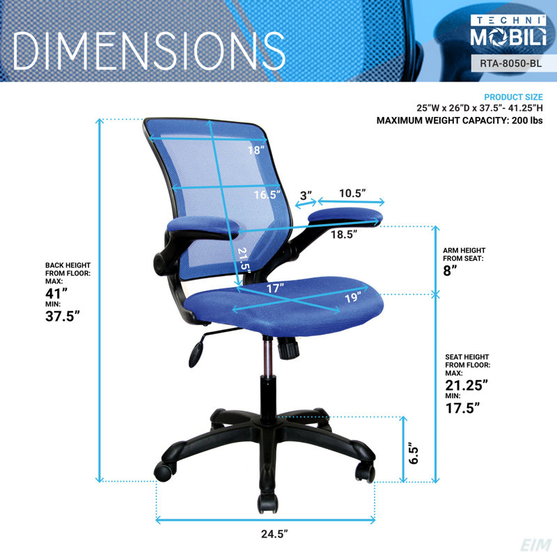 Techni Mobili Mesh Task Office Chair With Flip Up Arms