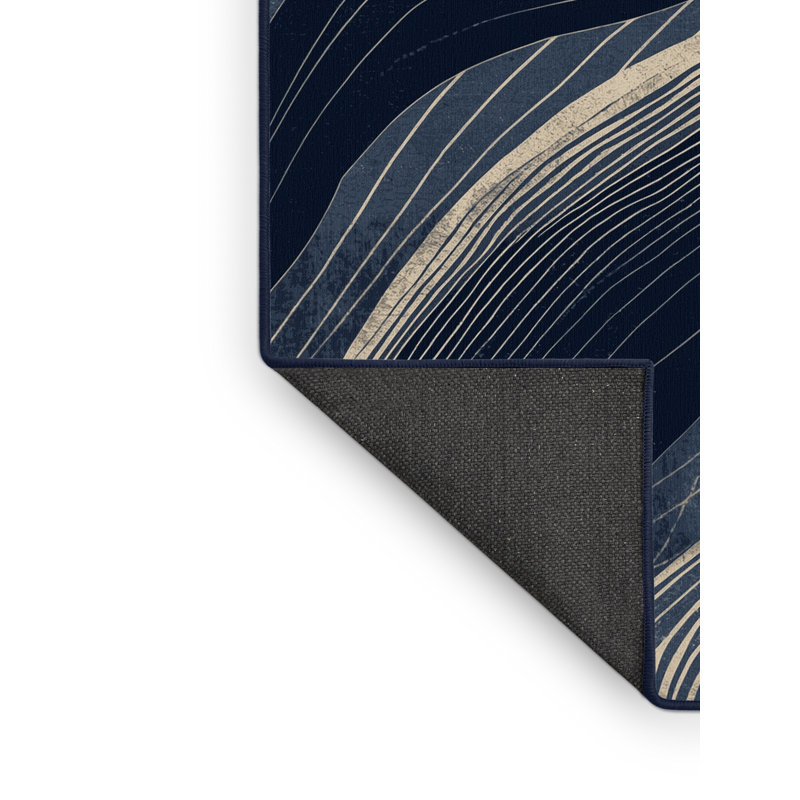 Tapis bleu moelleux et moelleux à motif abstrait éclectique Rosehill Lamia, 5 x 8
