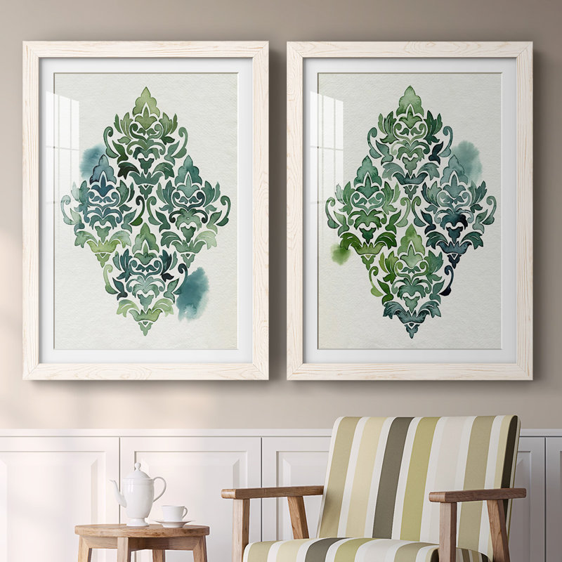 «Algae and Azule Motif I-Premium», reproduction encadrée prête à être accrochée, H 27,5 po x l 75 po x P 1,5 po, Blanc