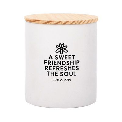 A Sweet Friendship Ceramic Canister with Lid - Natural Pine Lid - Hold Utensils, Sugar, Tea Bags, Coffee Grounds, Spices, Cotton Balls, Bath Salts or Toiletries