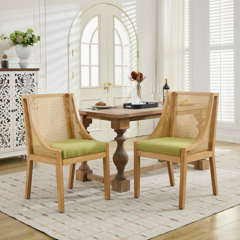 Chaises de salle à manger en rotin, Vert olive